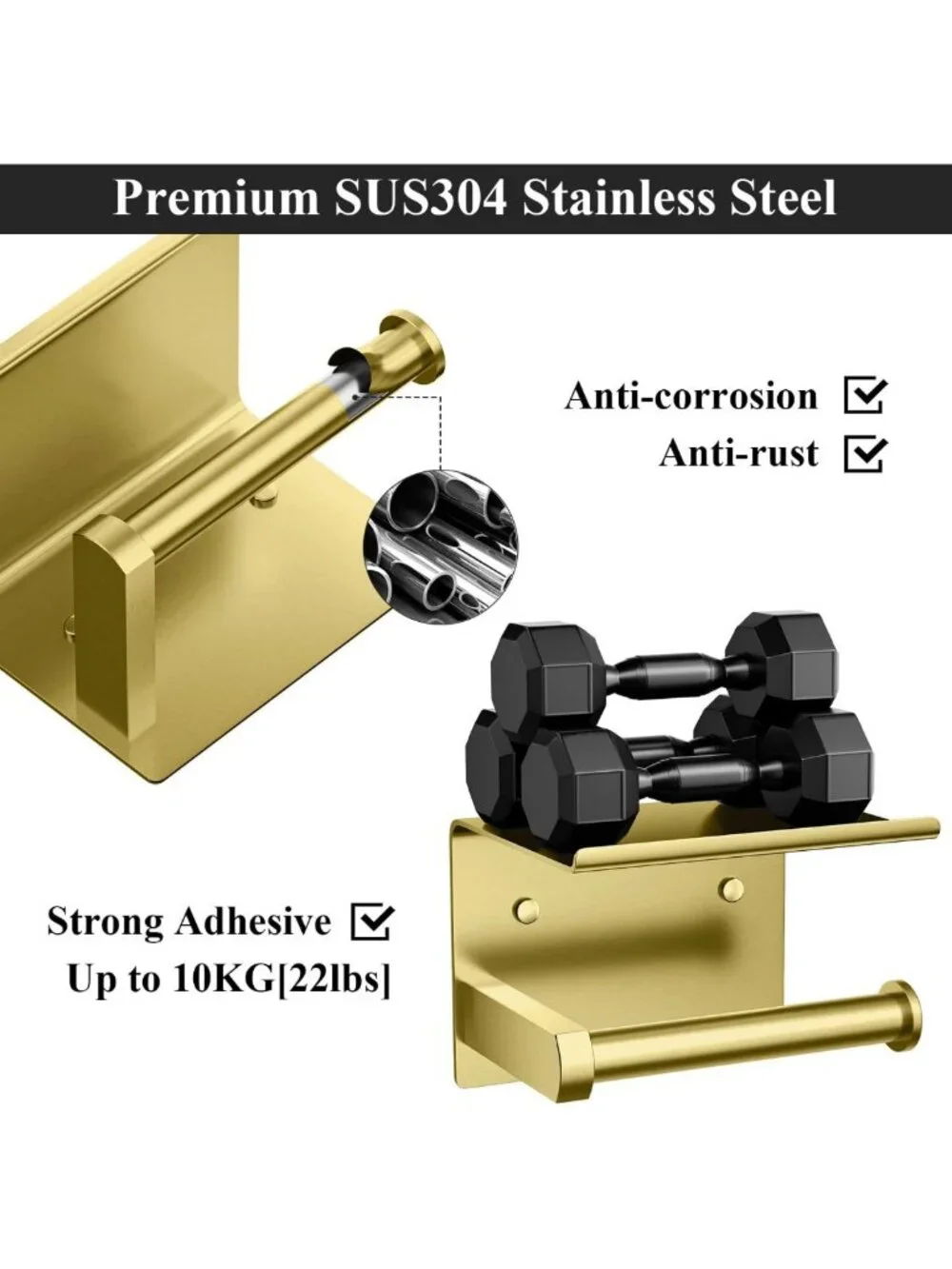 Multifunctional Toilet Paper Holder with Phone Shelf, Rustproof Stainless Steel